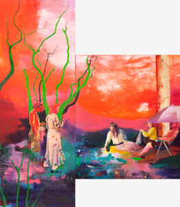 Casper Verborg | Anagnorisis (picnic in the park) | oil, oil pastel and acrylics on linen | 300 x 110 cm; 180 x 160 cm | 2021