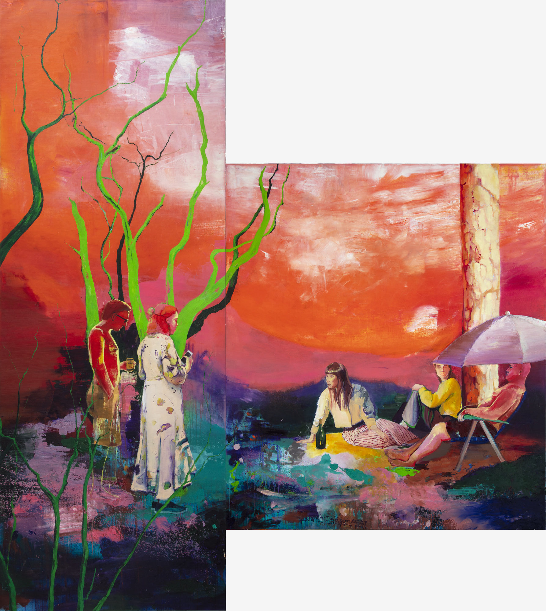 Casper Verborg | Anagnorisis (picnic in the park) | oil, oil pastel and acrylics on linen | 300 x 110 cm; 180 x 160 cm | 2021